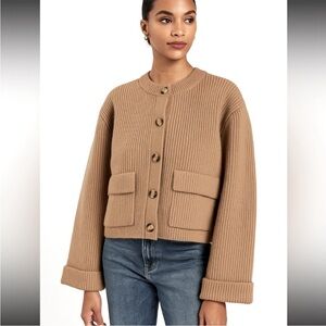 Tan Ribbed Button-Up Cardigan